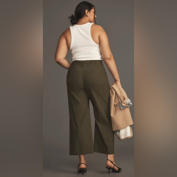 The Colette Magic Fabric Crop Wide-Leg Pants by Maeve - Olive, Sz 33, NWT - Picture 4 of 10